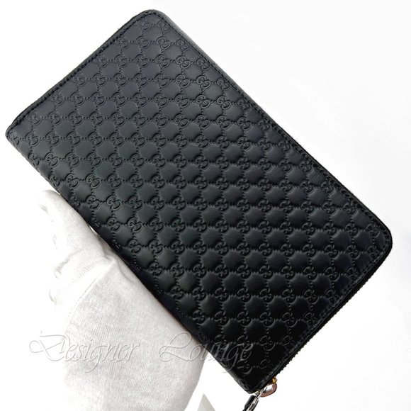 ⚡️SOLD! NEW GUCCI Black Leather Micro GG Guccissima Zip Around Large Wallet - Picture 7 of 13